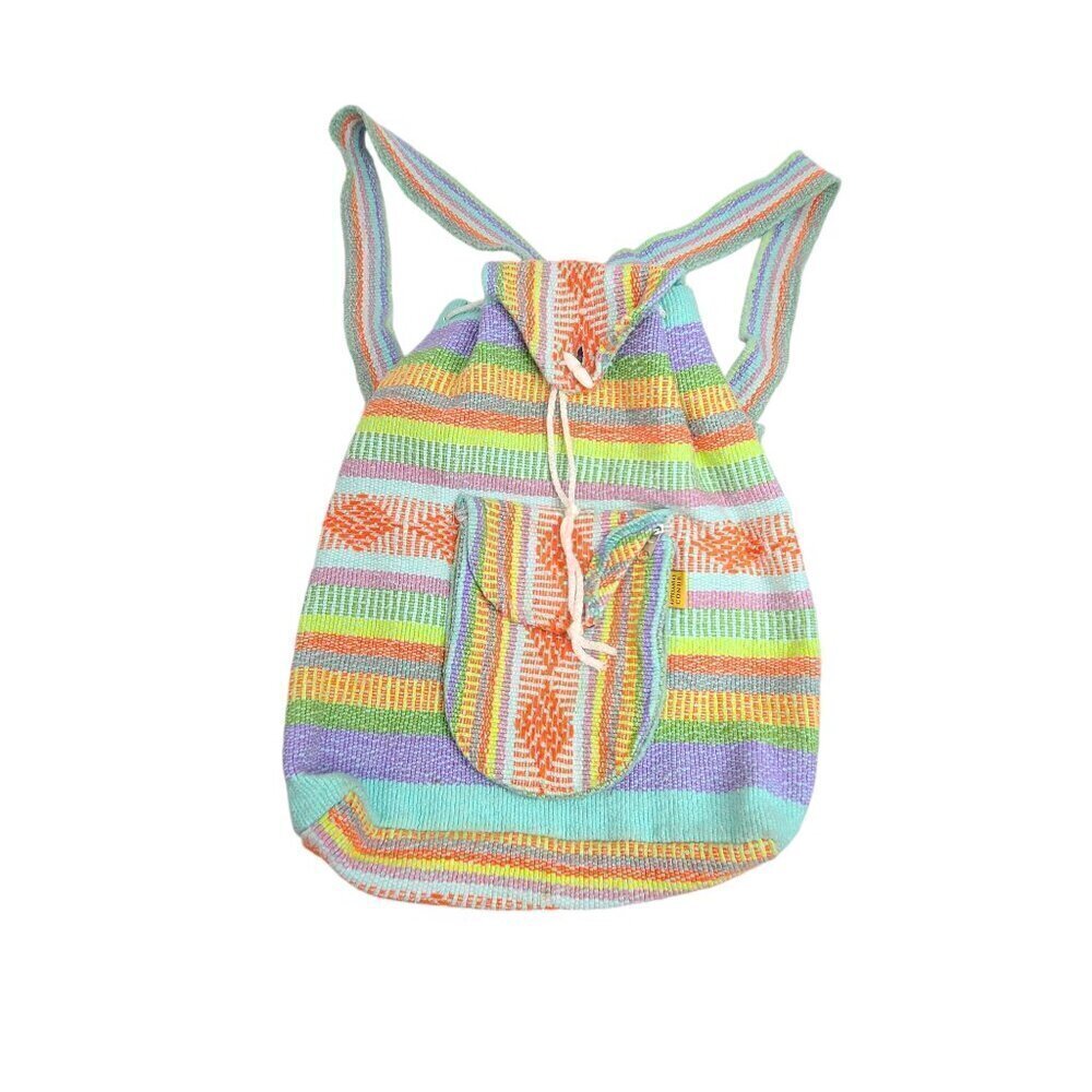 Artesanias Conde Knit Pastel Drawstring Boho Bag Beach Backpack Surfer